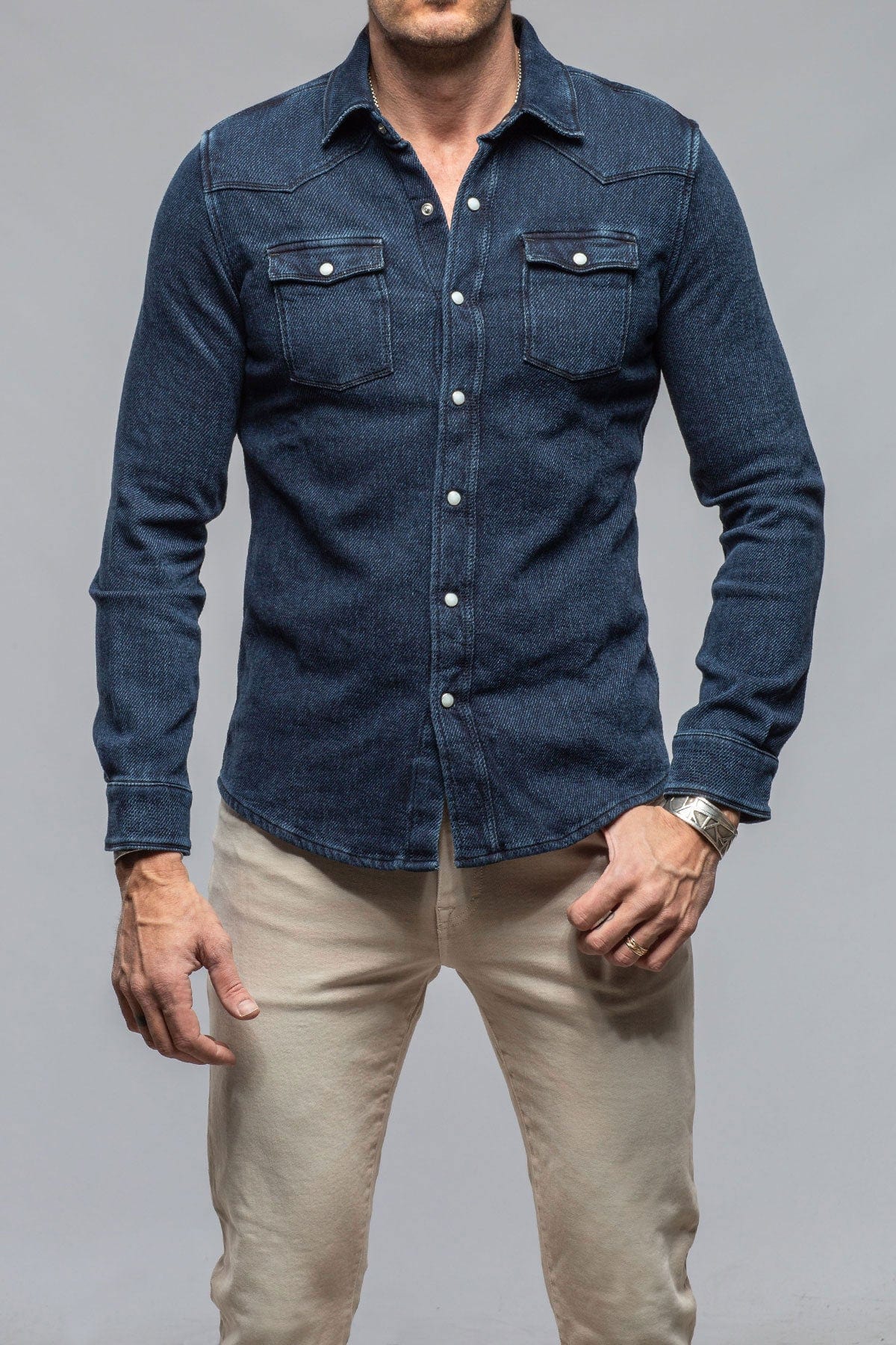 Cutter Knit Snap Shirt In Indigo - AXEL'S