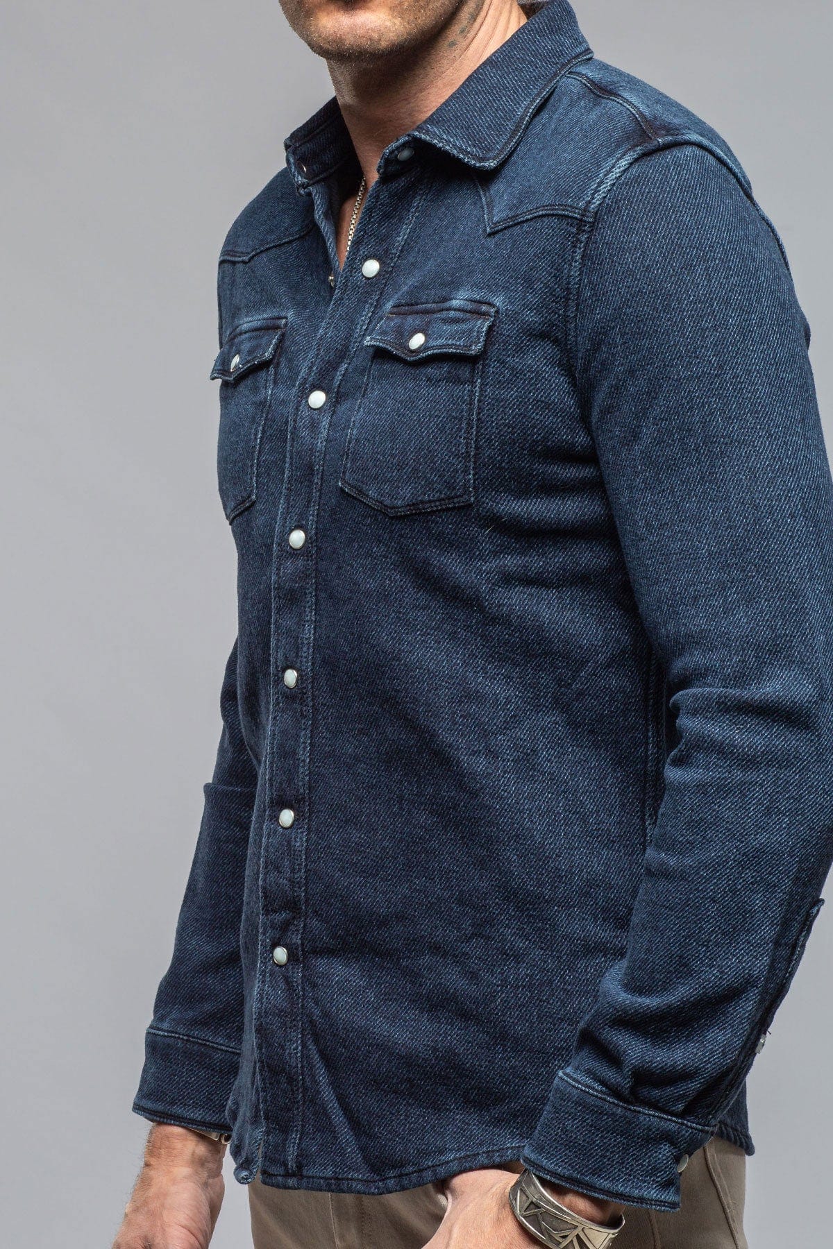 Cutter Knit Snap Shirt In Indigo - AXEL'S