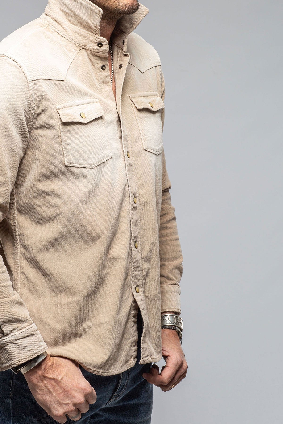 Prime Western Corduroy Snap Shirt In Beige - AXEL'S