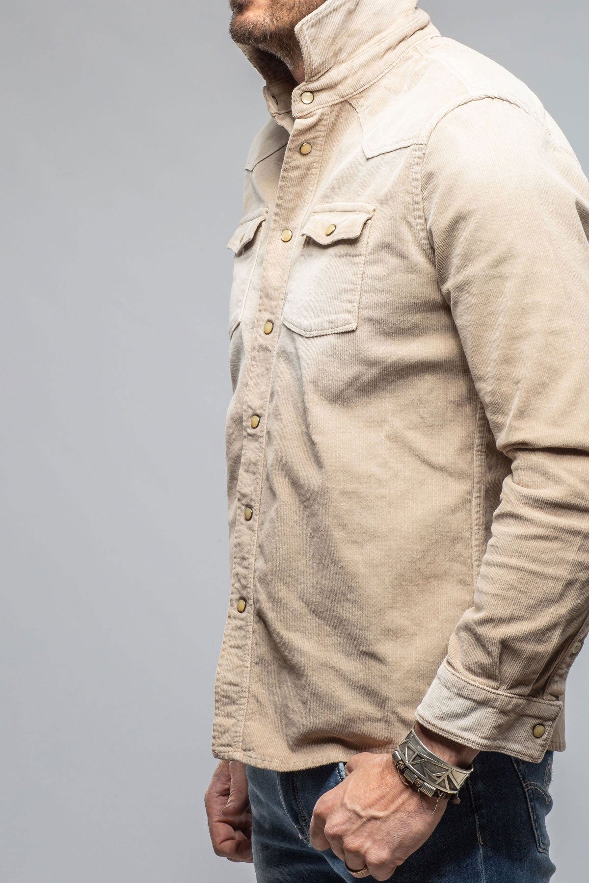 Prime Western Corduroy Snap Shirt In Beige - AXEL'S