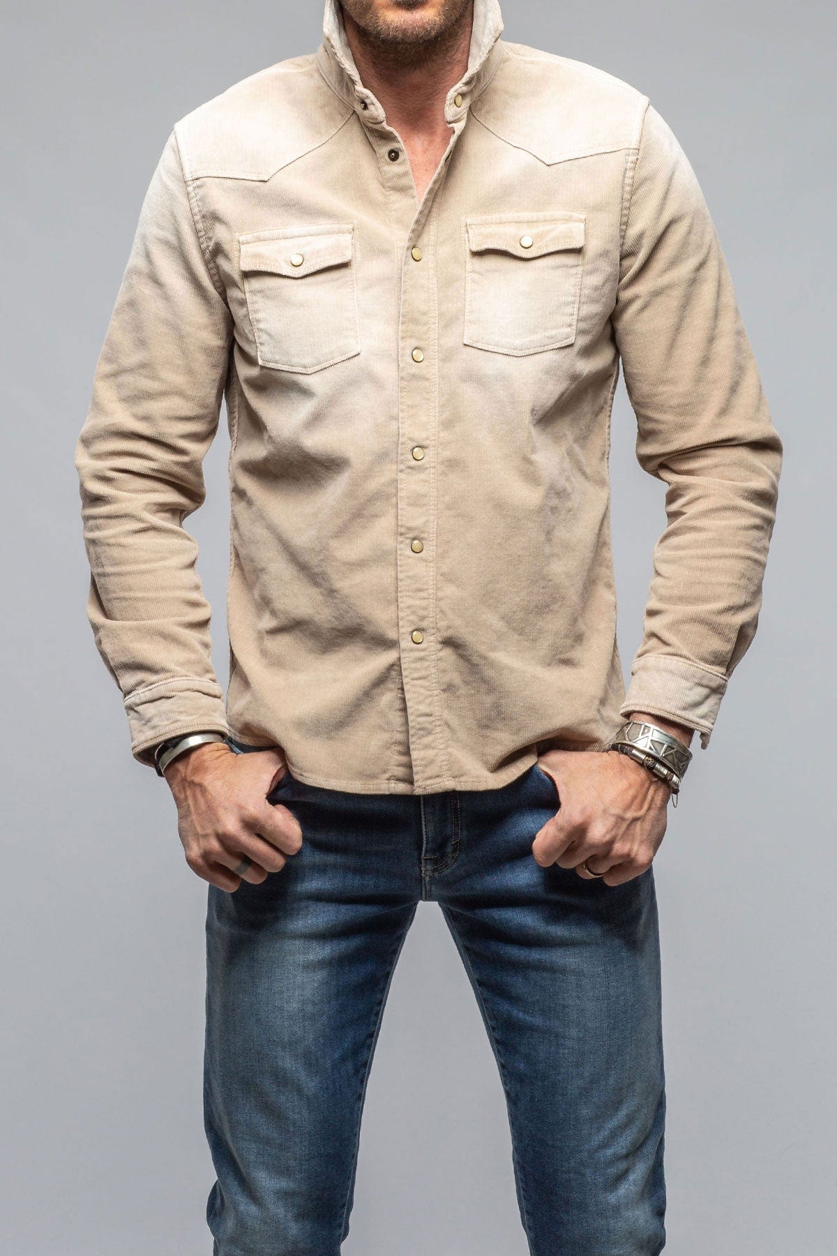 Axel's Premium Denim Prime Western Corduroy Snap Shirt In Beige | Mens - Shirts