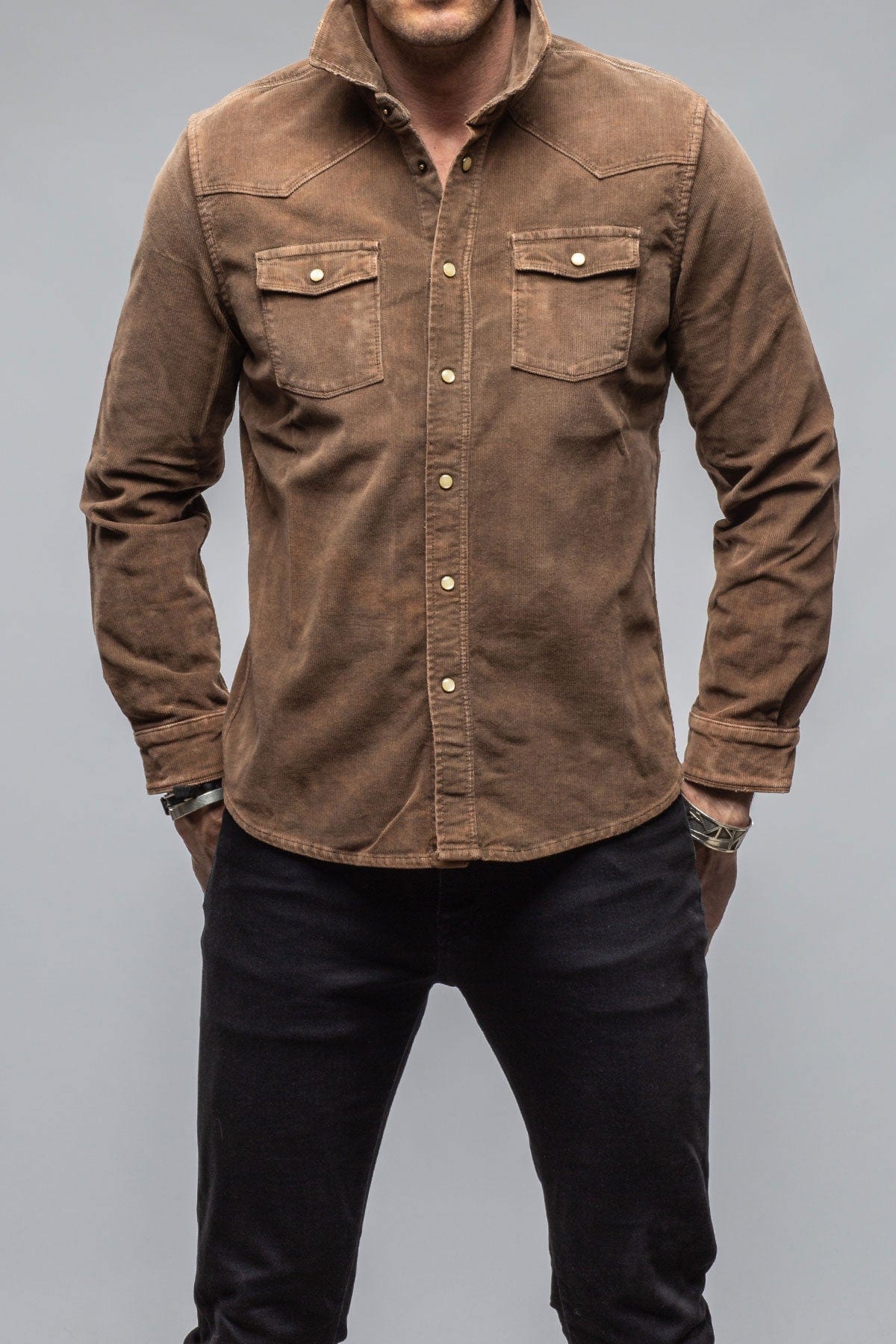 Prime Western Corduroy Snap Shirt In Liquirizia - AXEL'S