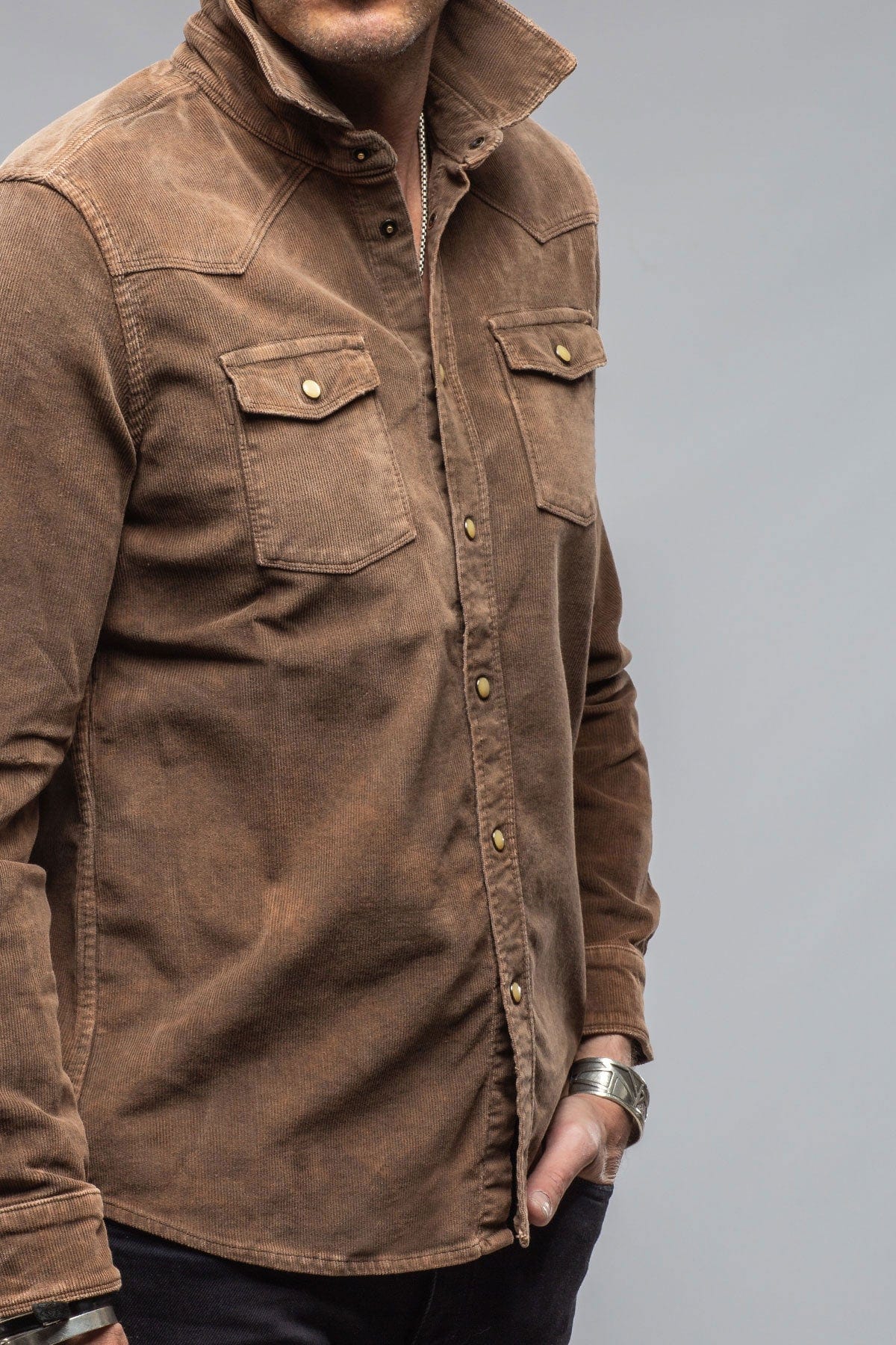 Axel's Premium Denim Prime Western Corduroy Snap Shirt In