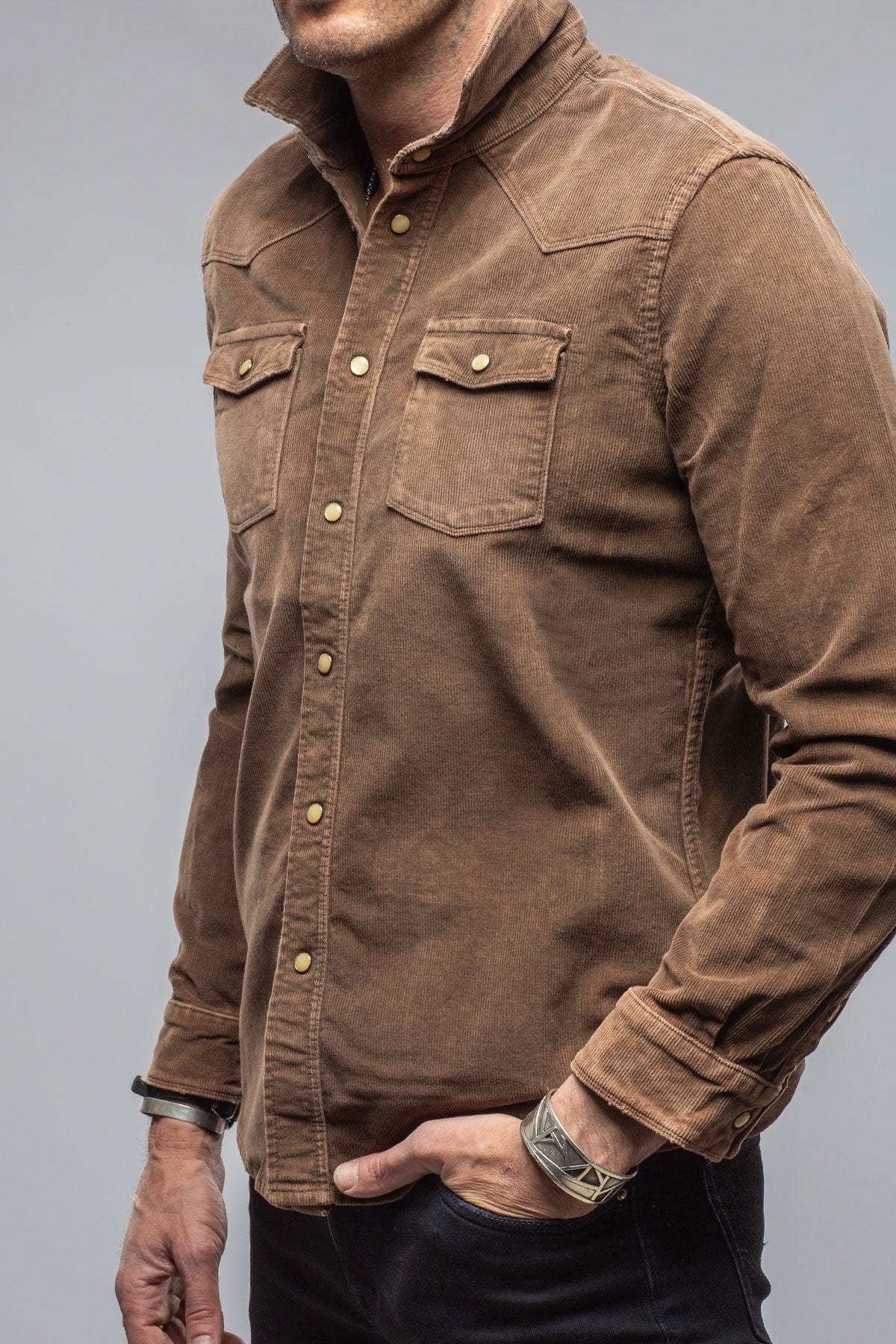 Prime Western Corduroy Snap Shirt In Liquirizia - AXEL'S