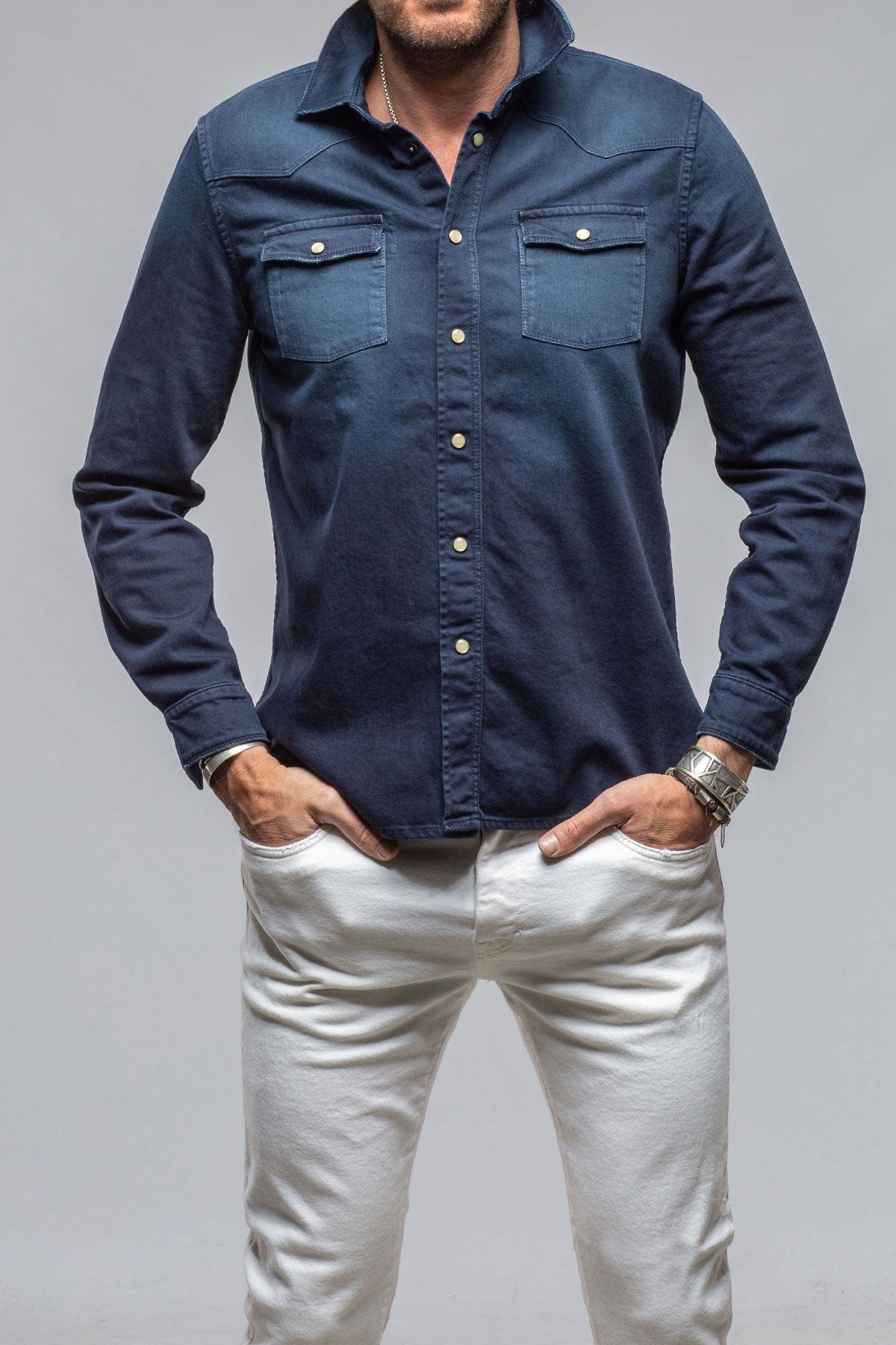 Ranger Colored Denim Snap Shirt In Blue Cina - AXEL'S