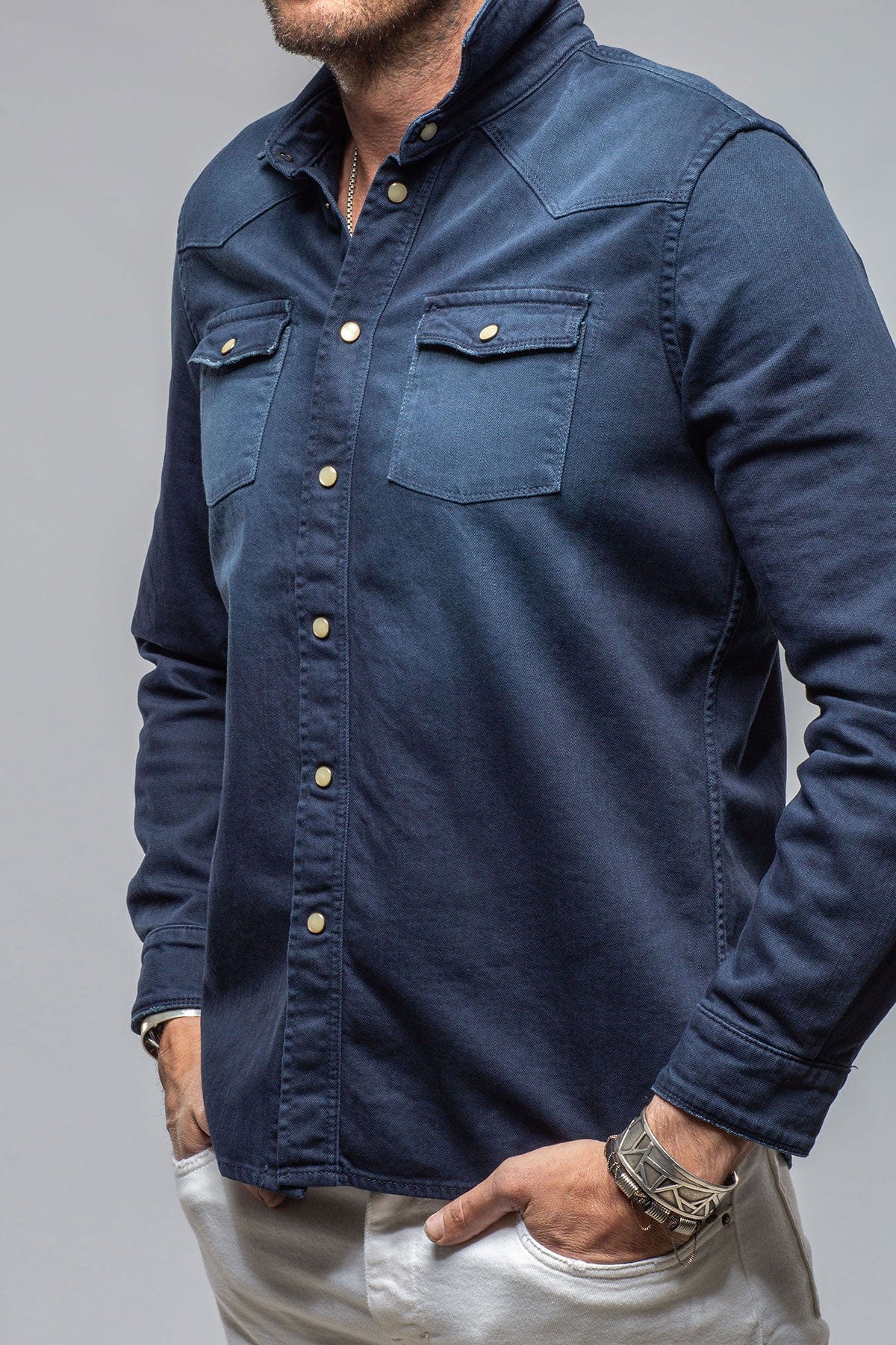 Axel's Premium Denim Ranger Colored Denim Snap Shirt In Blue Cina