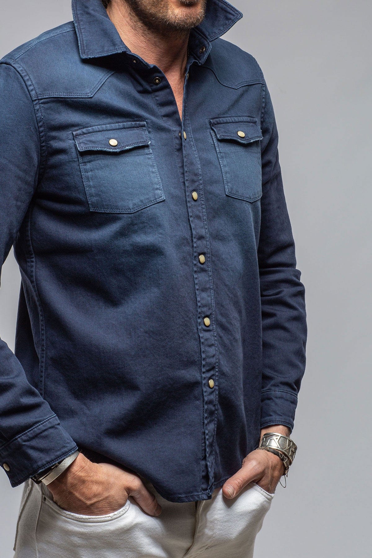 Axel's Premium Denim Ranger Colored Denim Snap Shirt In Blue Cina
