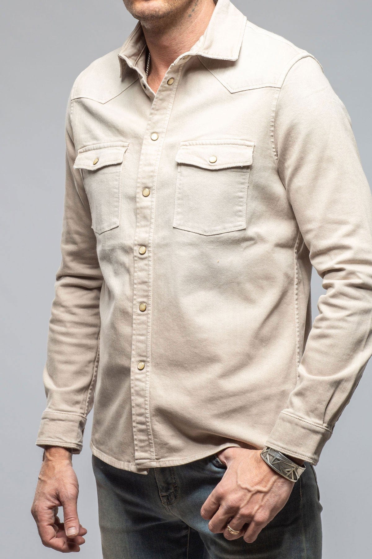 Ranger Colored Denim Snap Shirt In Ecru - AXEL'S