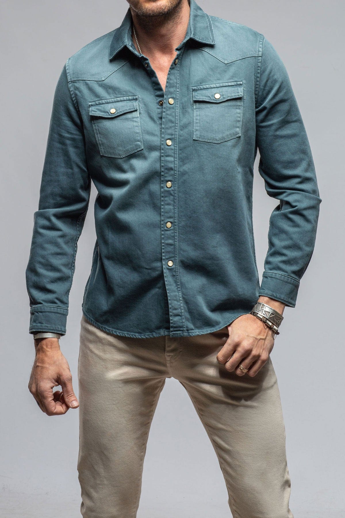 Ranger Colored Denim Snap Shirt In Ottanio - AXEL'S