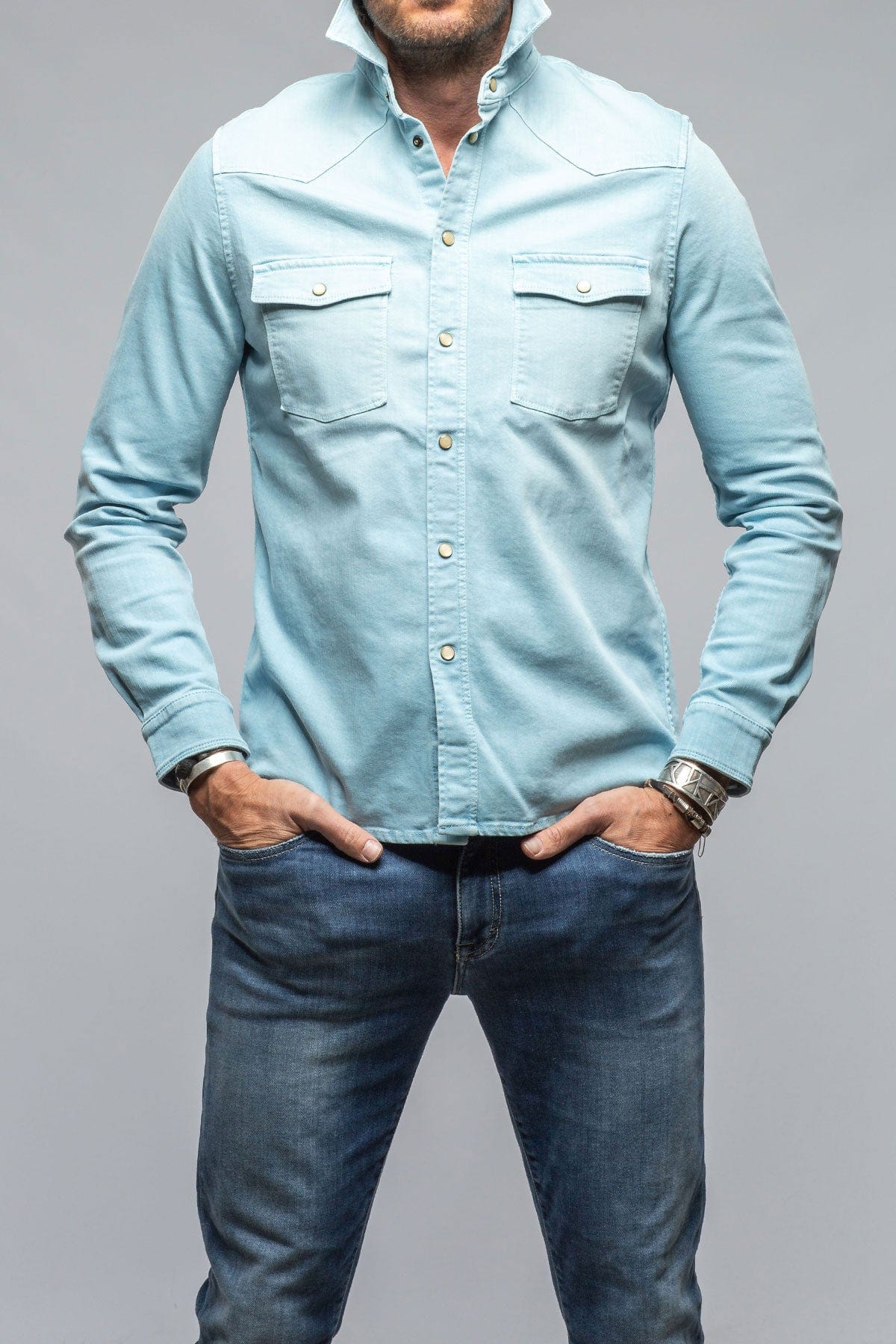 Axels Premium Denim Axel's Ranger Denim Snap Shirt In Sabbia