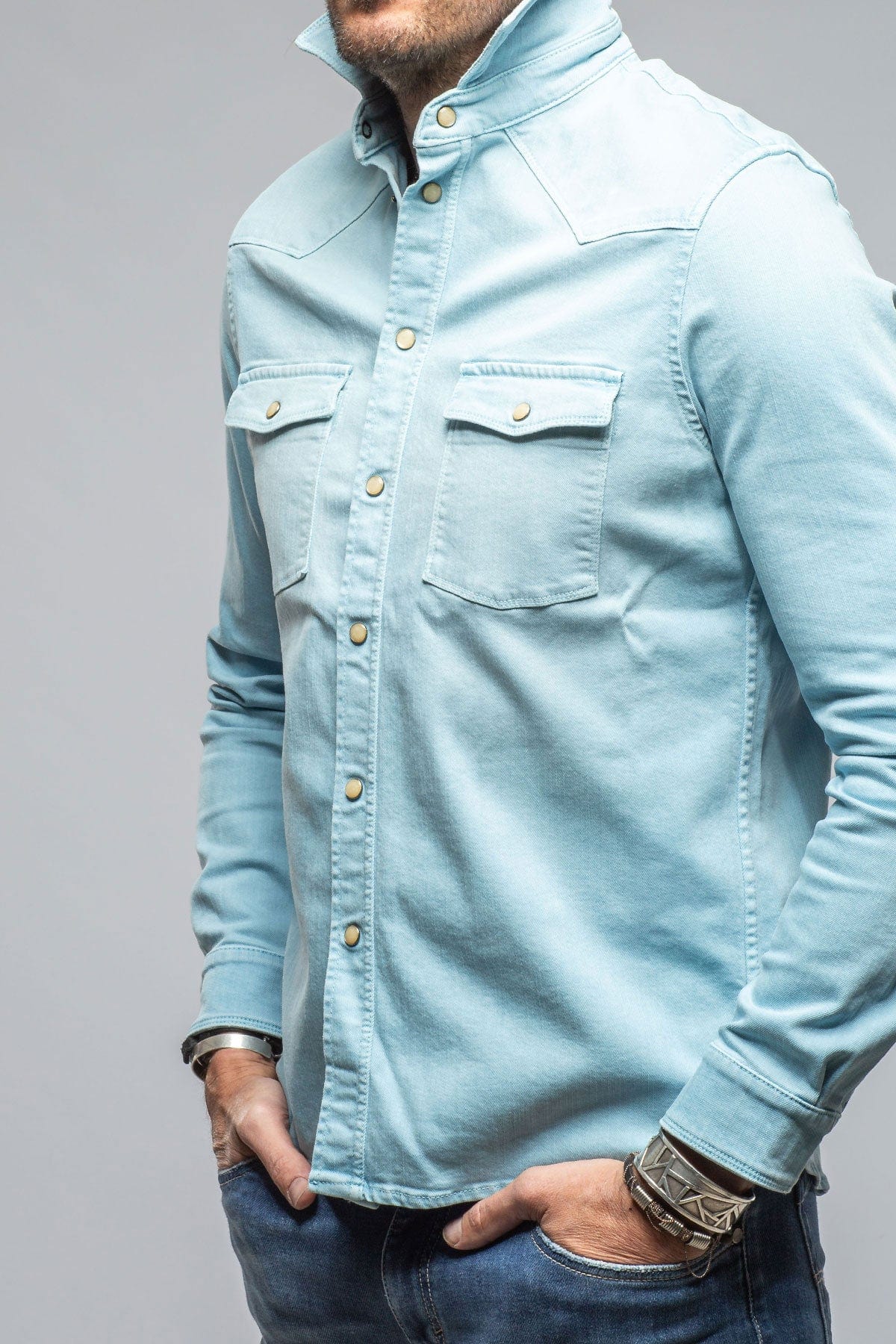 Axel's Premium Denim Ranger Colored Denim Snap Shirt In Pervinka