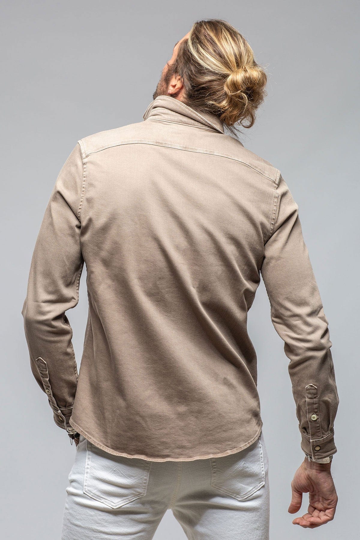 Axel's Premium Denim Ranger Colored Denim Snap Shirt In Tortora