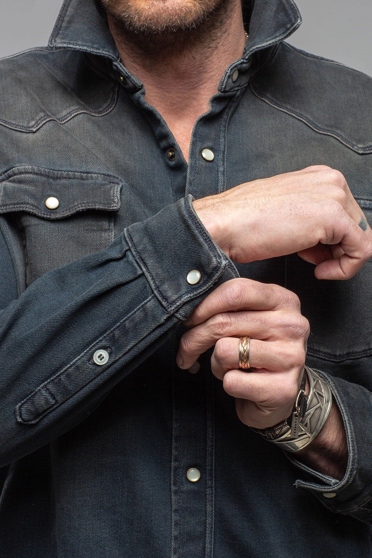 Roper Over-Dyed Western Snap Shirt In Anthracite - AXEL'S