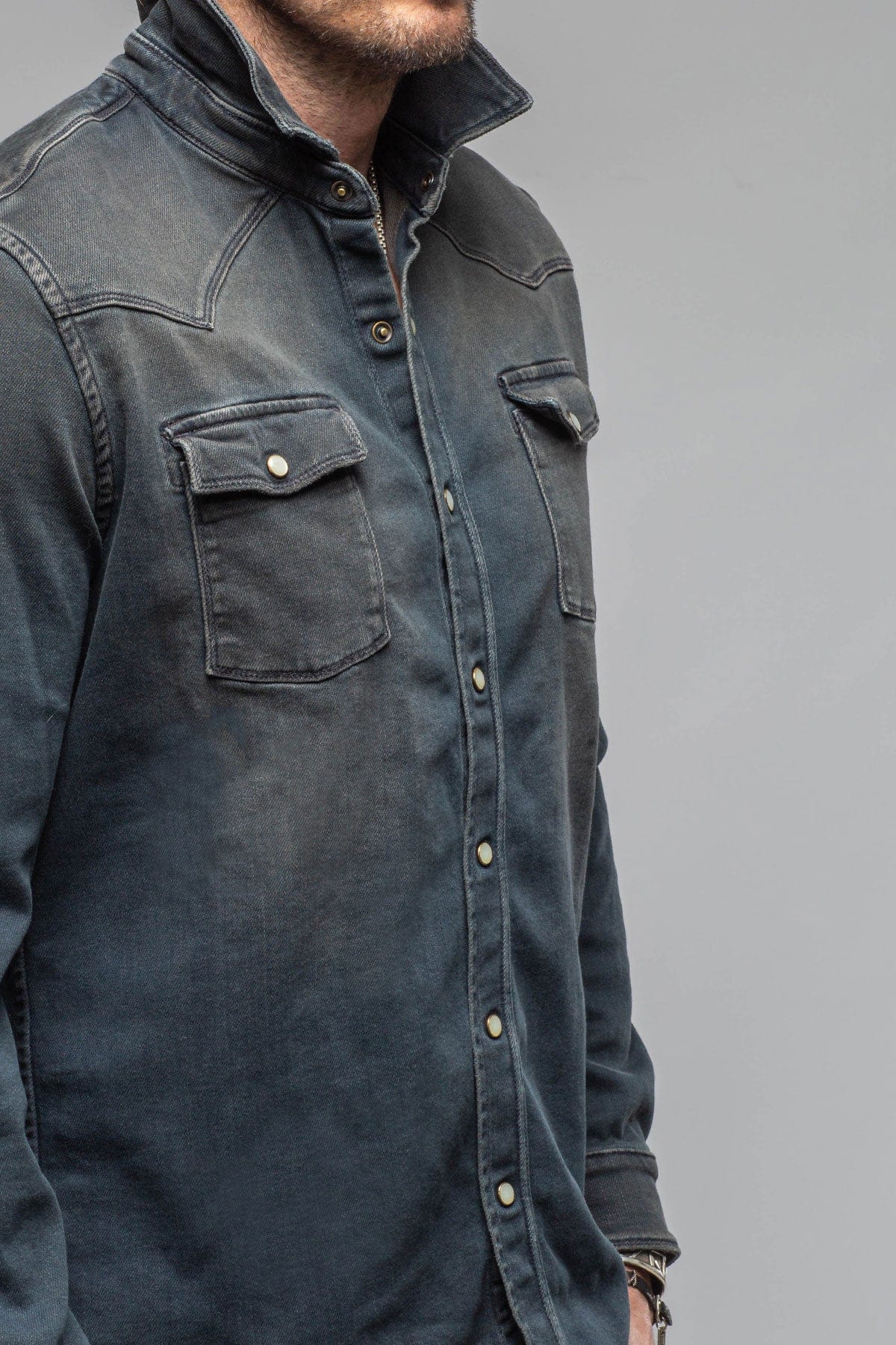 Axel's Premium Denim Roper Over-Dyed Western Snap Shirt In Anthracite | Mens - Shirts