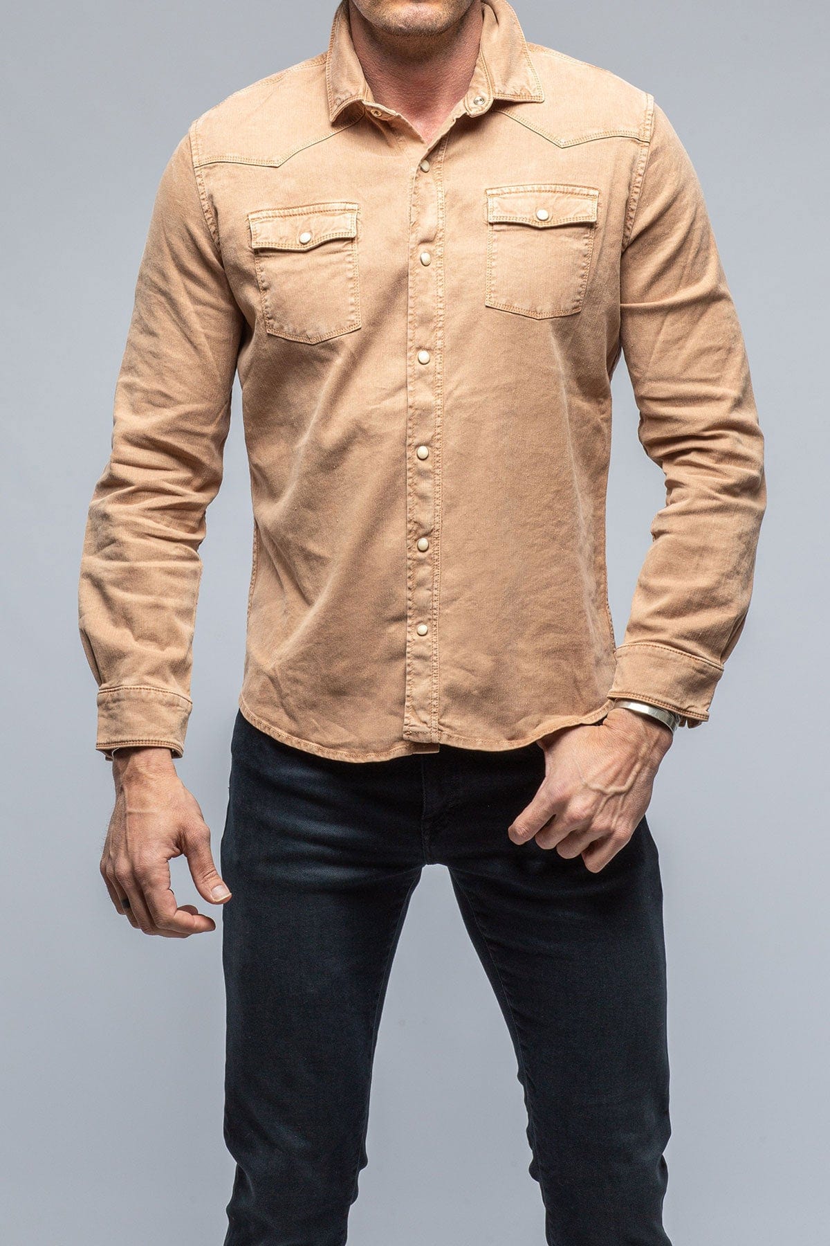 Sullivan Linen Cotton Snap Shirt In Canello - AXEL'S