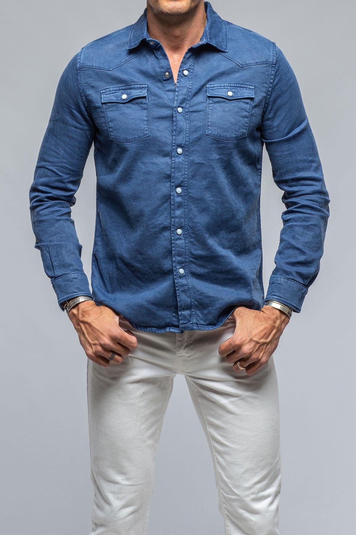 Sullivan Linen Cotton Snap Shirt In Indaco - AXEL'S