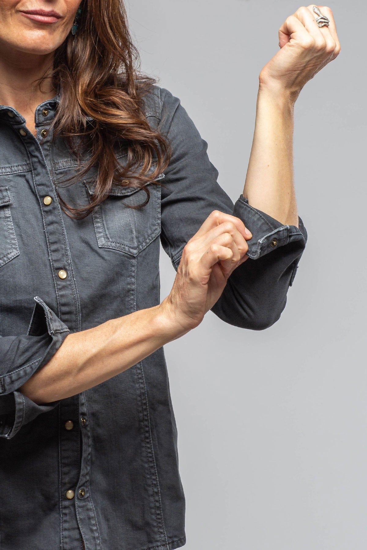 Axel's Premium Denim Sweetwater Denim Snap Shirt In Anthracite