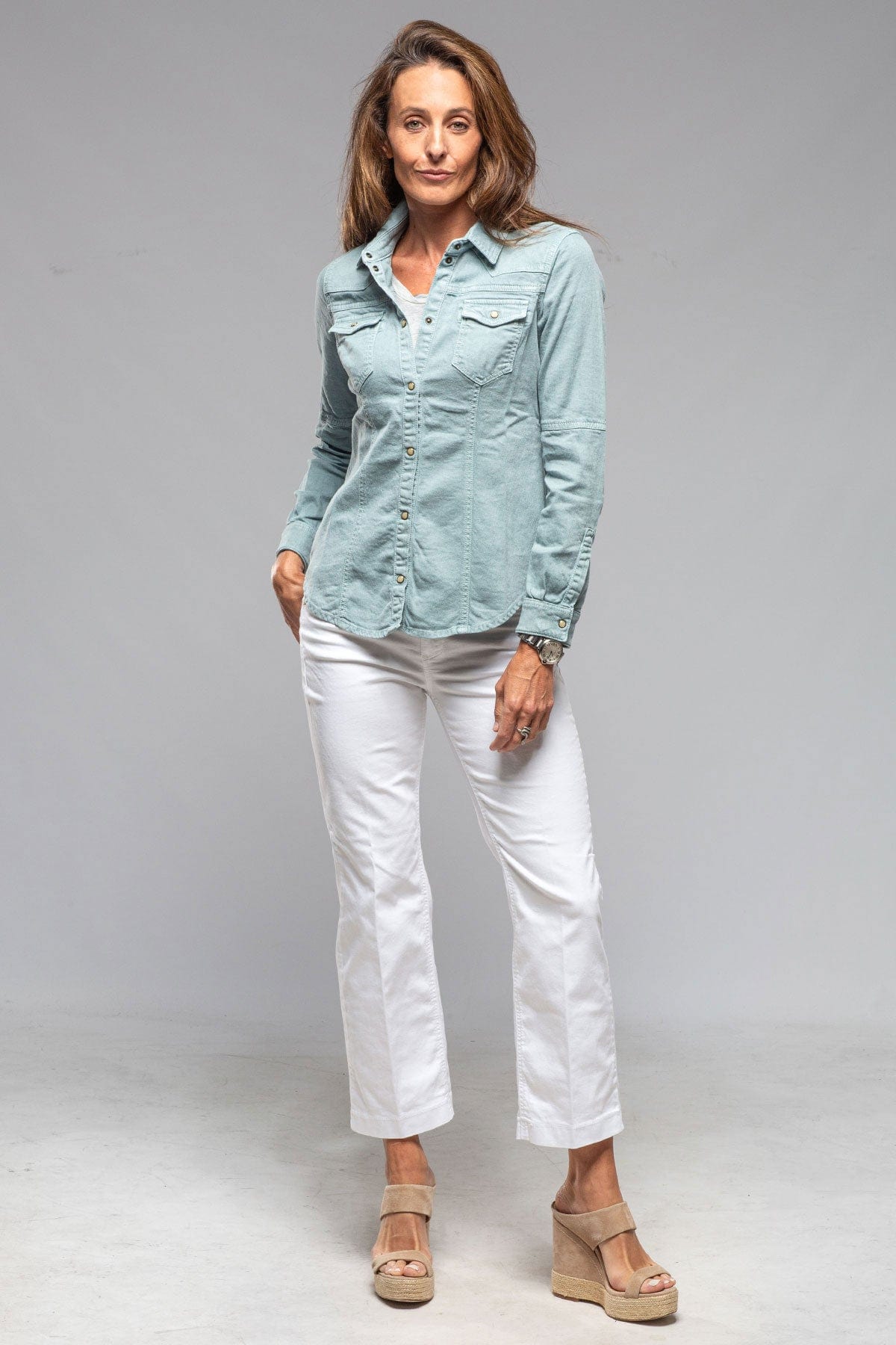 Yarmony Linen-Cotton Snap Shirt In Ardesia - AXEL'S