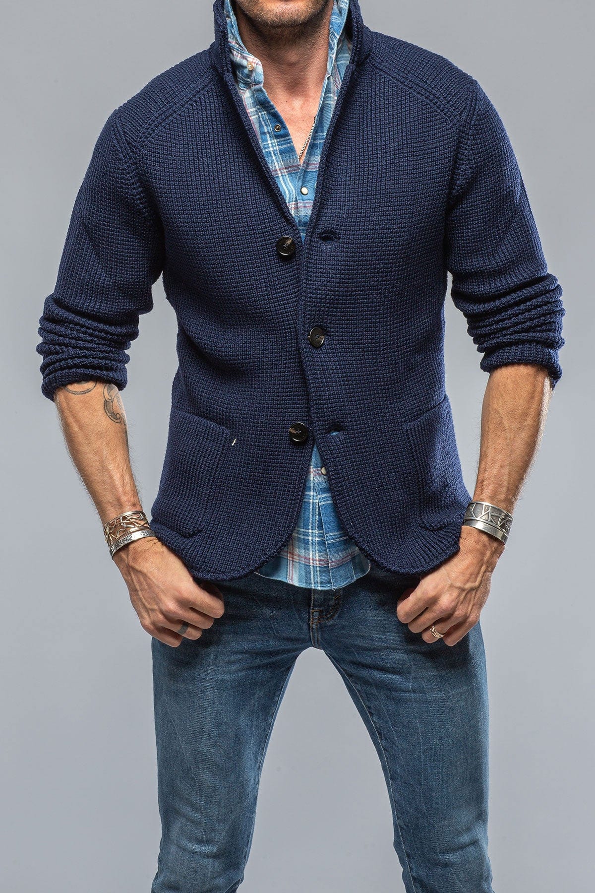 Tuscan Sweater Jacket In Navy - AXEL'S