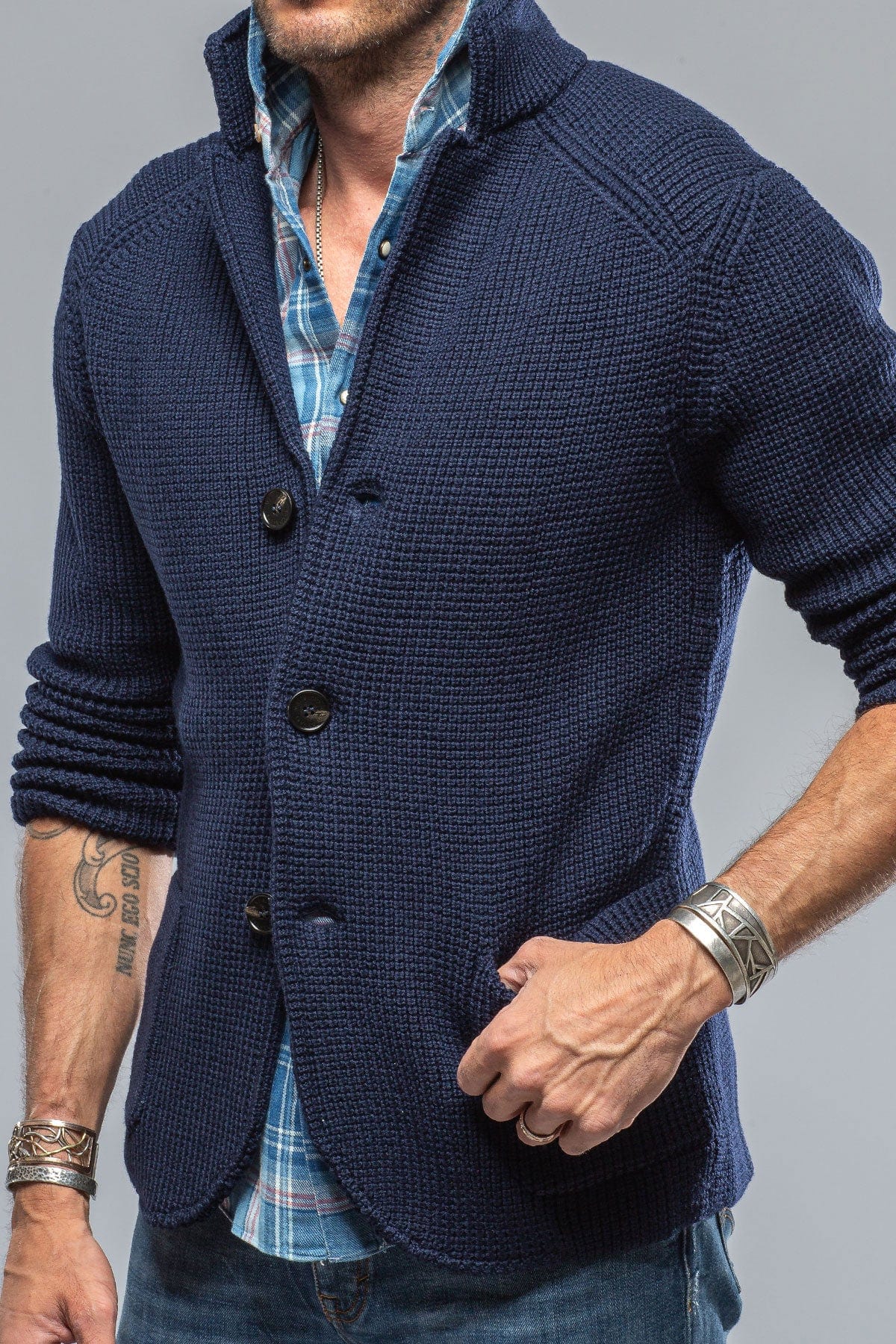 Tuscan Sweater Jacket In Navy - AXEL'S