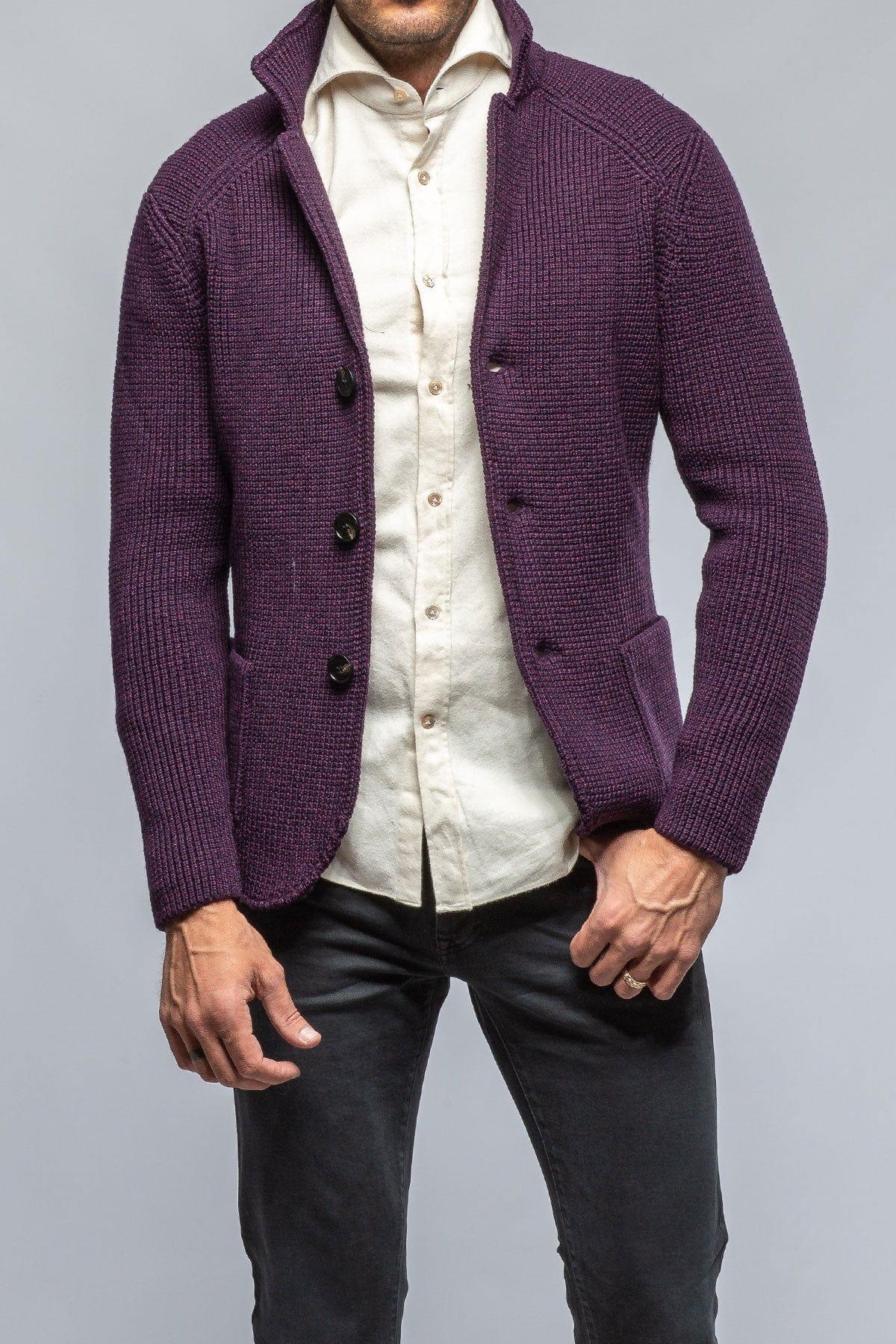 Tuscan Sweater Jacket In Wine - AXEL'S