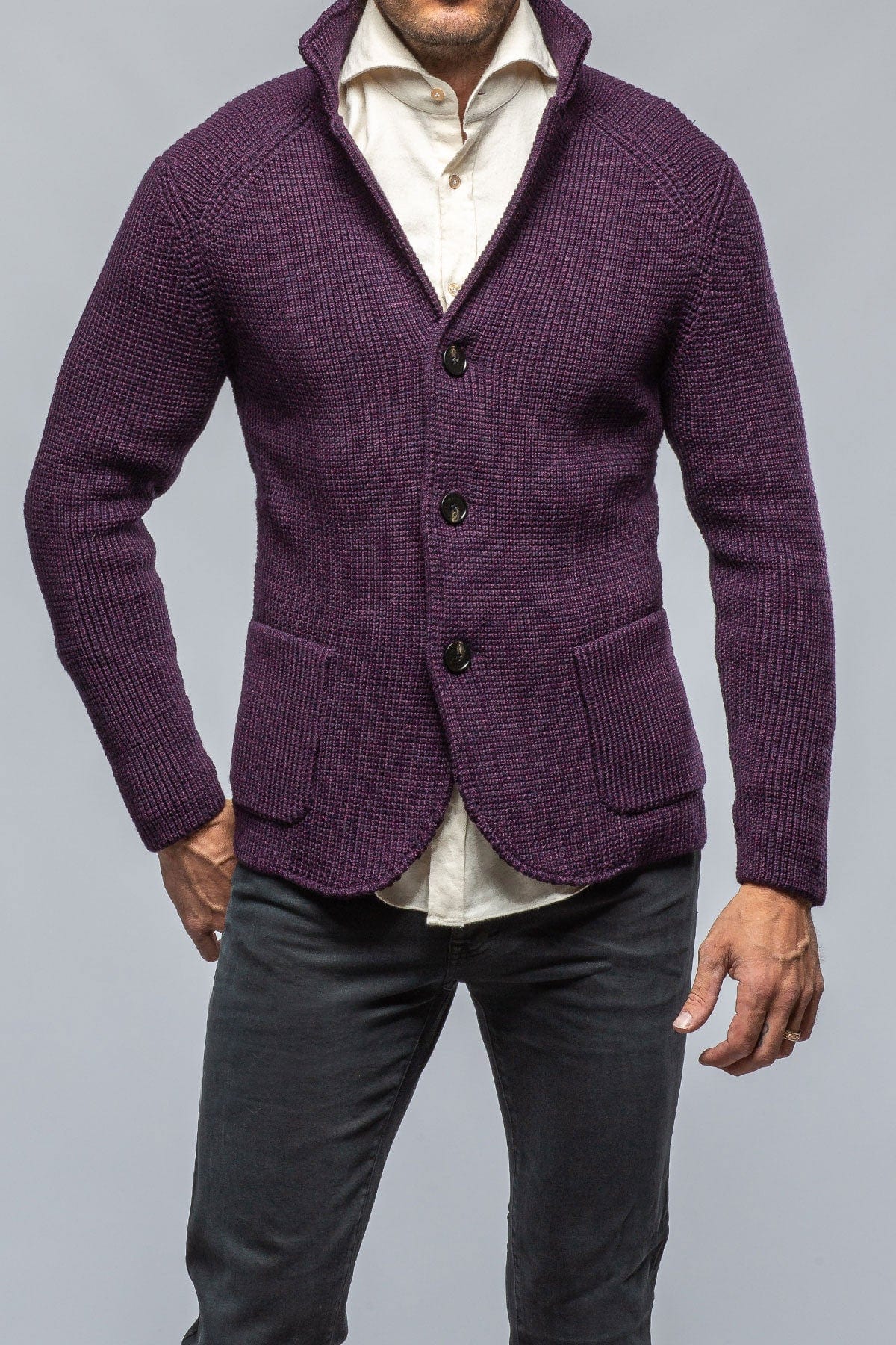 Tuscan Sweater Jacket In Wine - AXEL'S