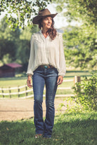 Tessa Wavy Ruffle V-Neck Blouse In White - AXEL'S