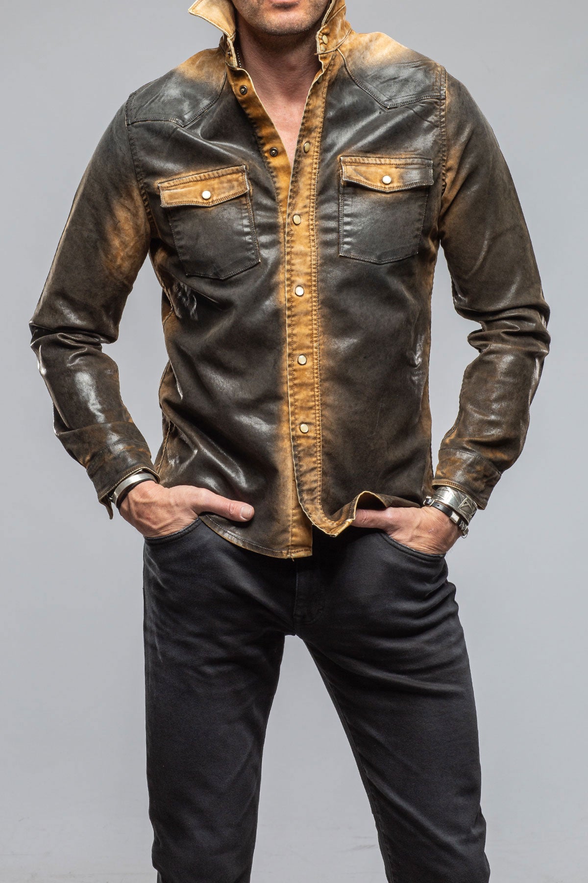 Axels Premium Denim Joey Distressed Shirt In Camello | Mens - Shirts