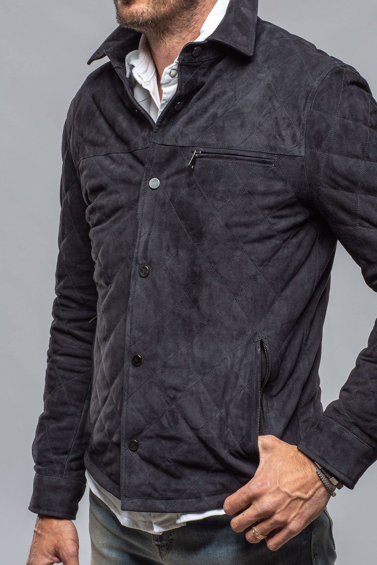 Callum Quilted Shirt Jacket In Navy - AXEL'S