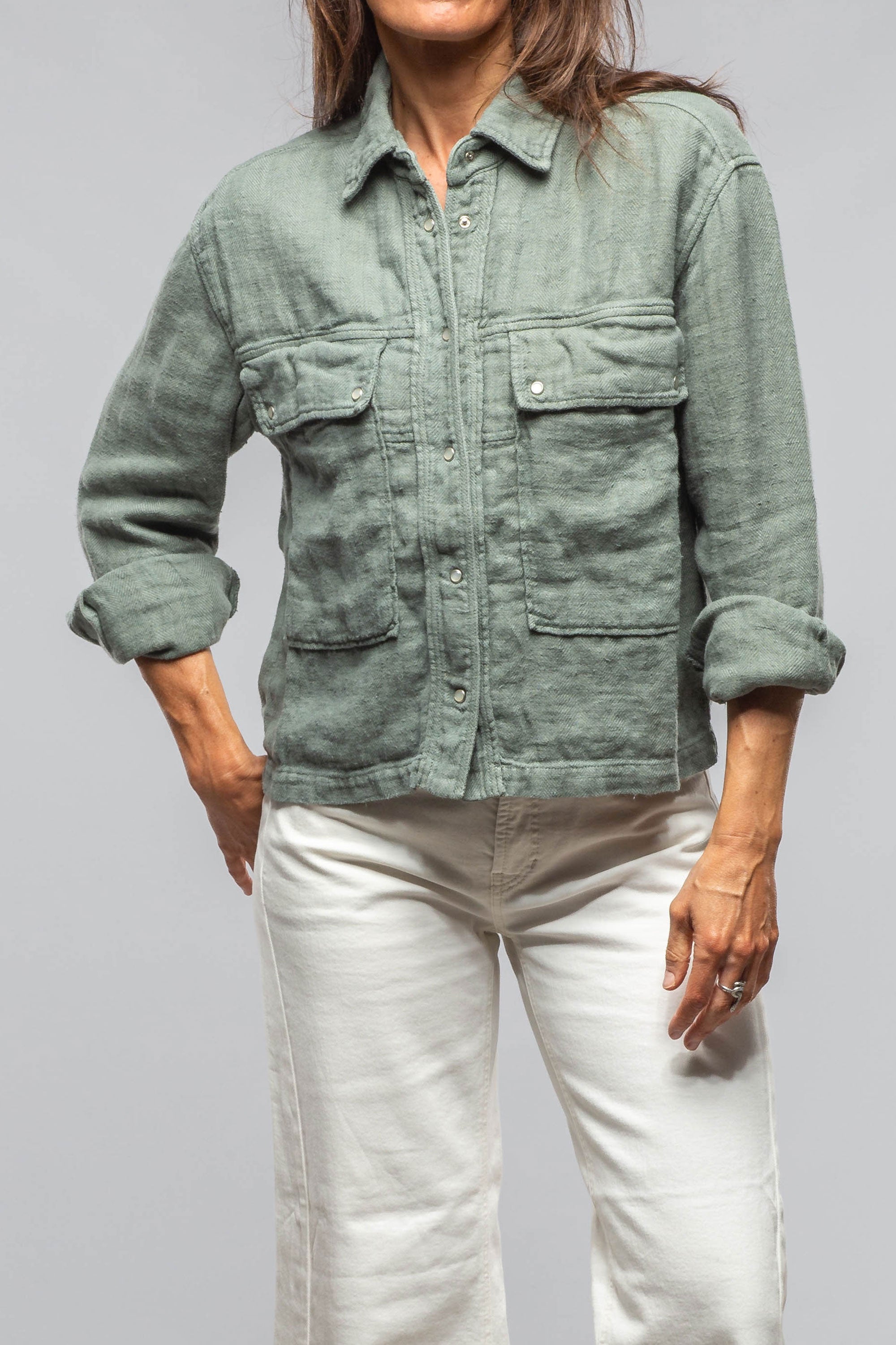 Arroya Washed Linen Jacket In Sage - AXEL'S