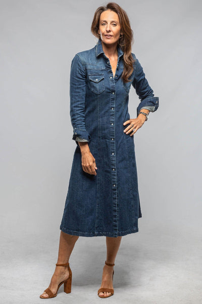 Cody Snap Dress In Mid Blue Denim – AXEL'S
