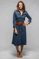 Cody Snap Dress In Mid Blue Distressed - AXEL'S
