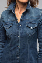 Cody Snap Dress In Mid Blue Distressed - AXEL'S
