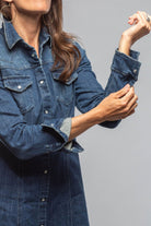 Cody Snap Dress In Mid Blue Distressed - AXEL'S