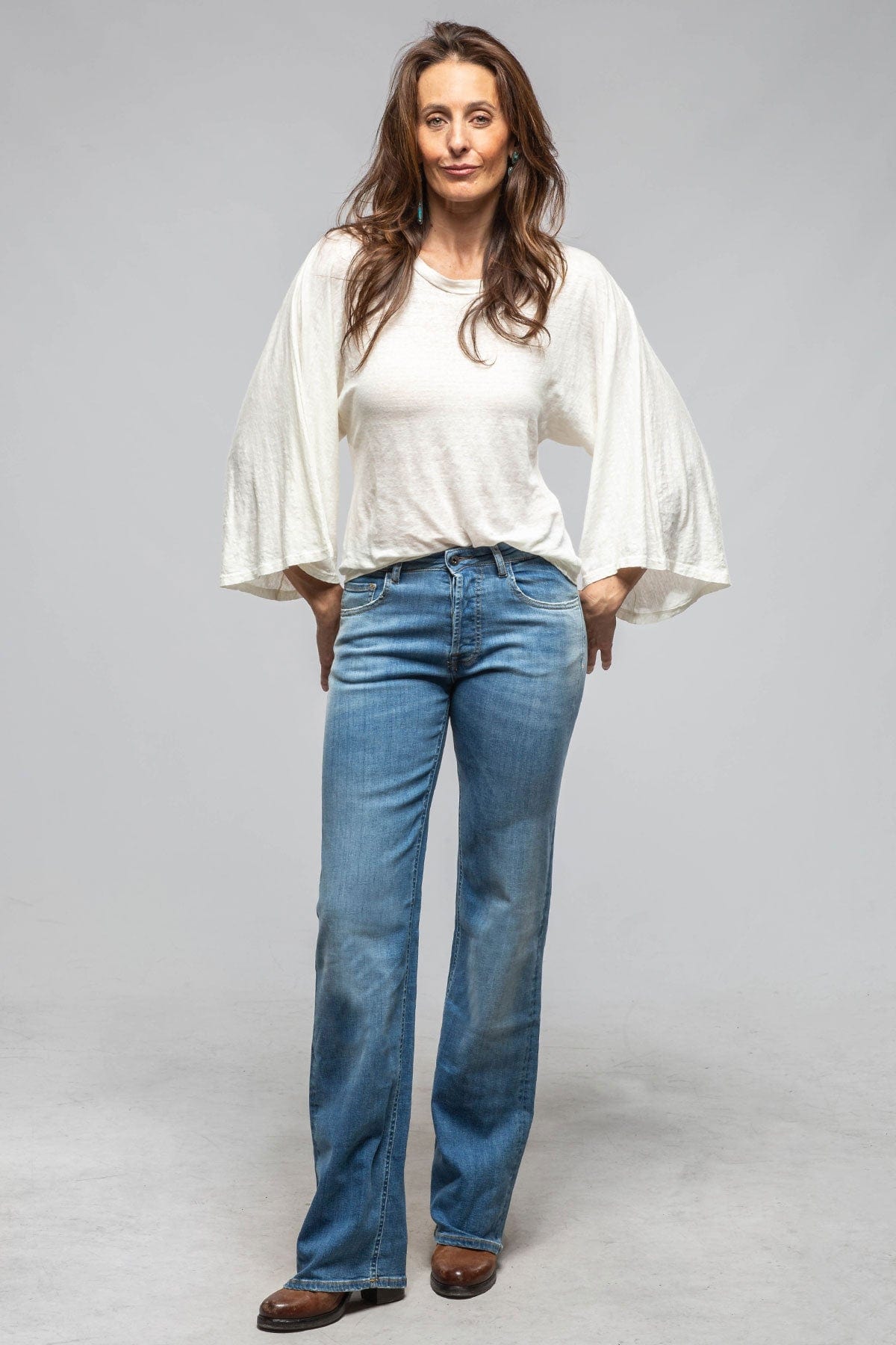 Dune Marlene Wide Leg Flare In Mid Light Blue Ladies - Pants - Jeans