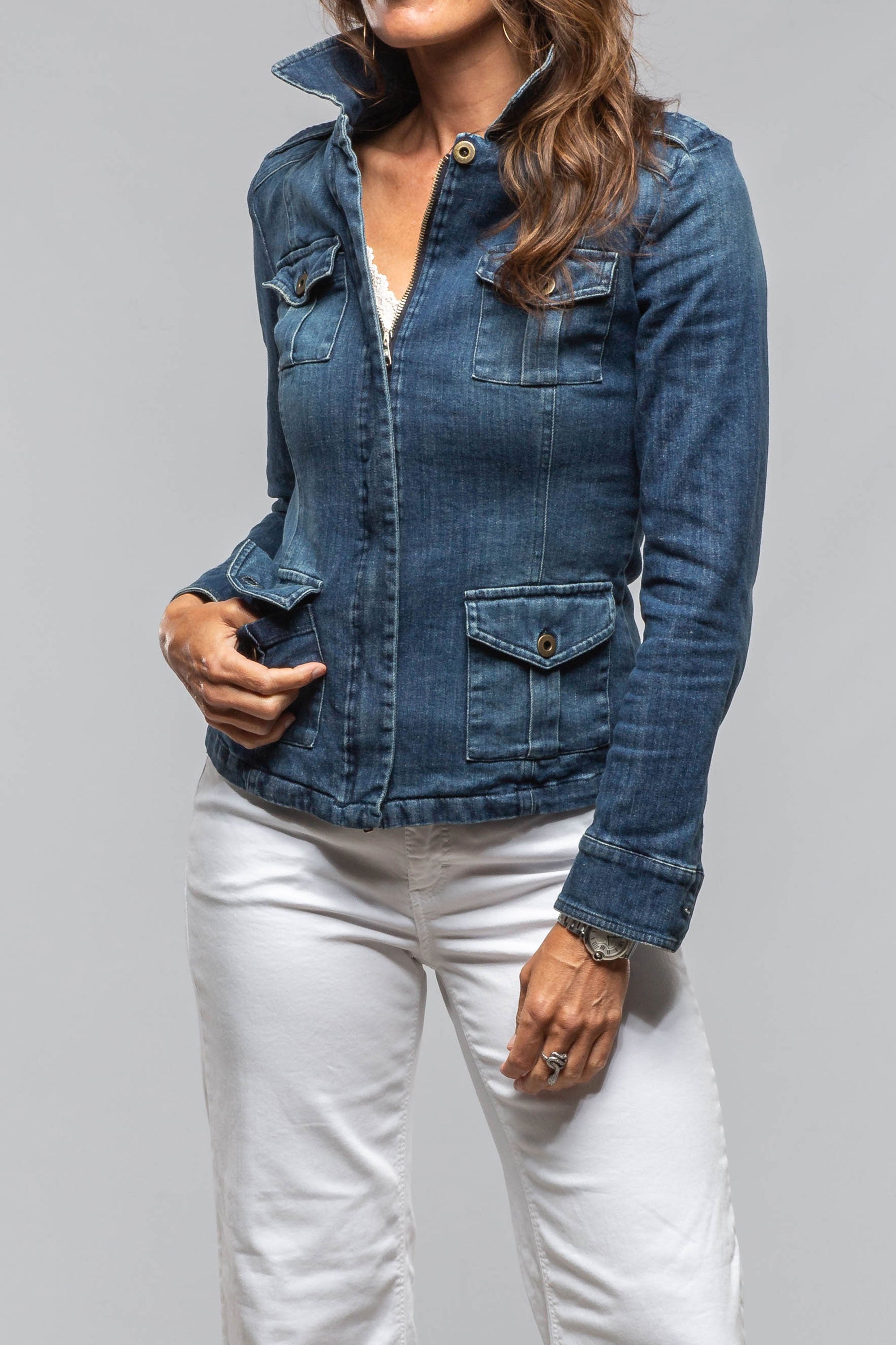 Dune Pagosa Vintage Denim Jacket In Mid Blue Ladies - Outerwear - Lightweight