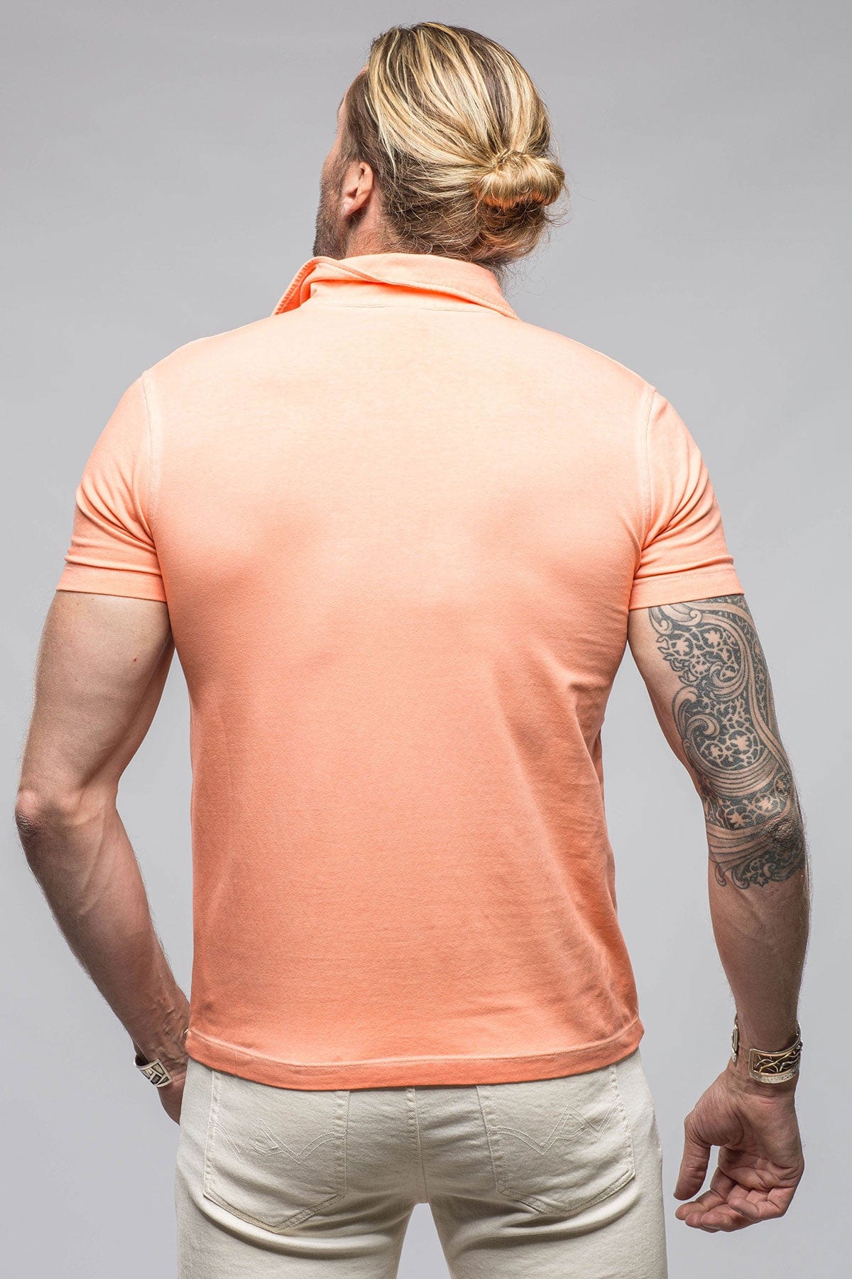 Dune Toulour SS Woven Polo in Peach Mens - Shirts - Polos