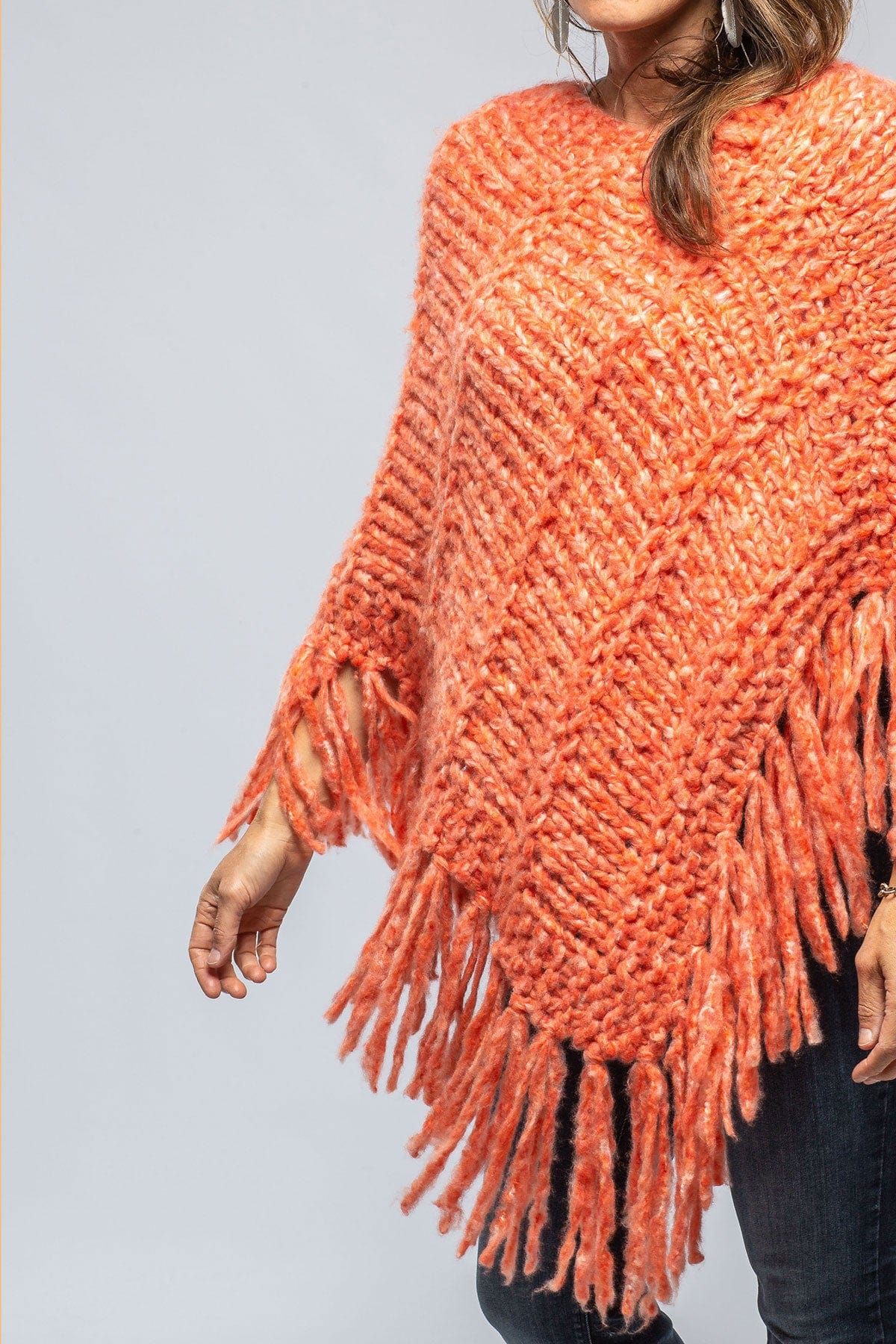 Soliana Cashmere Poncho In Melon Flame - AXEL'S