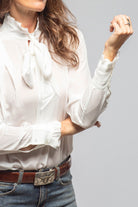 European Culture Pascal Silk Ruffle Tie Neck Blouse In White Ladies - Blouses
