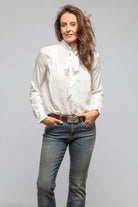 European Culture Pascal Silk Ruffle Tie Neck Blouse In White Ladies - Blouses