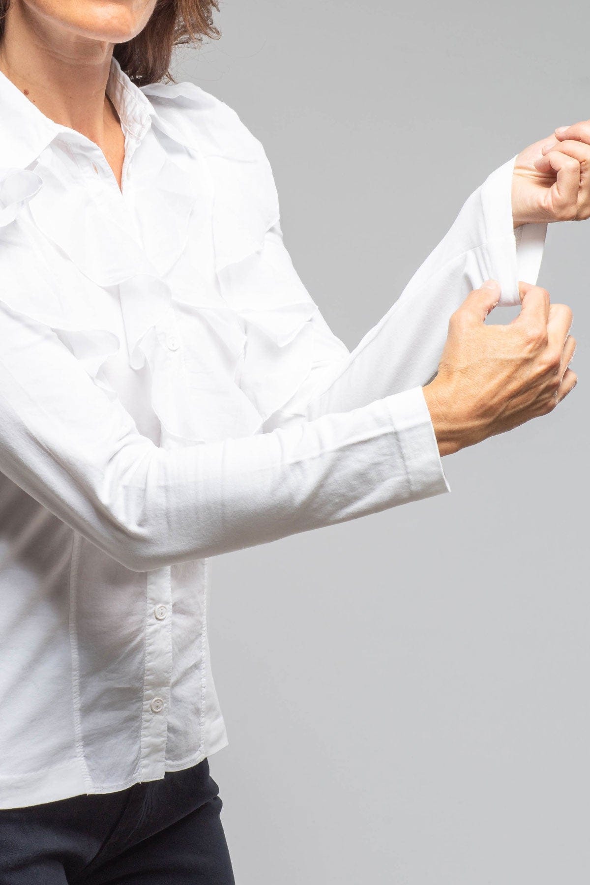 European Culture Sabine Wavy Ruffle Front Blouse In White Ladies - Blouses