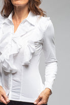 European Culture Sabine Wavy Ruffle Front Blouse In White Ladies - Blouses