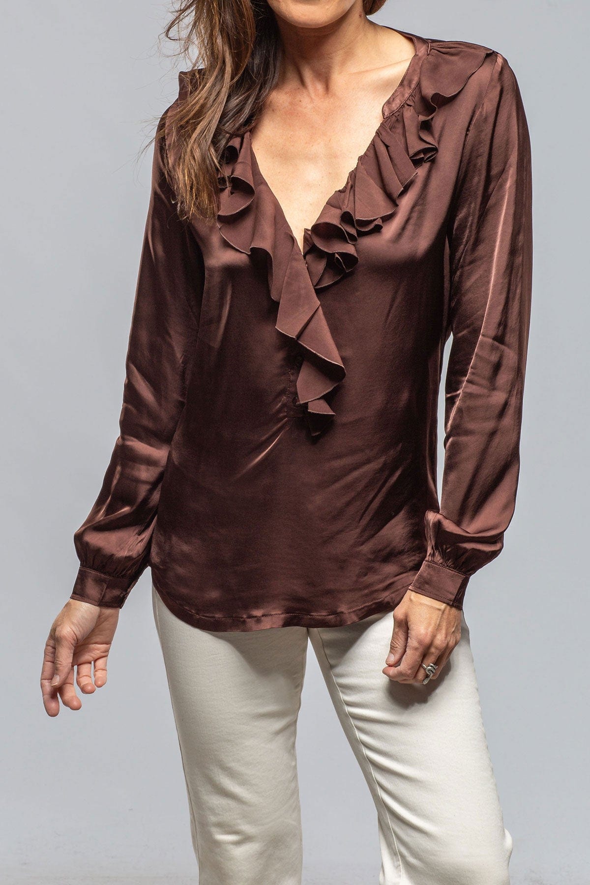 Vivian Ruffle Blouse In Chocolate - AXEL'S