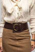 Felisi Anita Wide Leather Belt W/ Brass Buckle In Chocolate Ladies - Accessories - *Belt