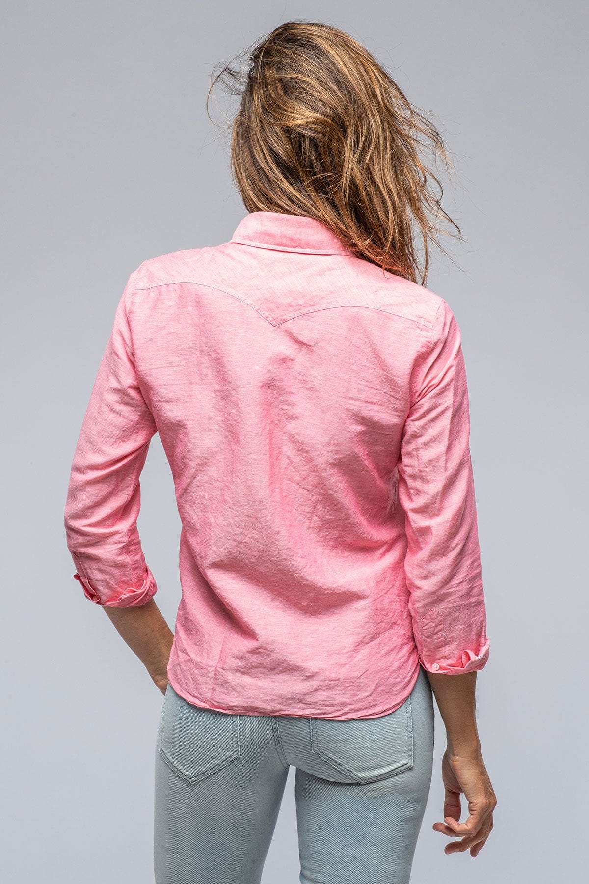 Ladies pink hot sale linen shirt