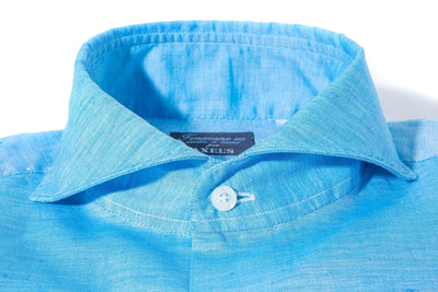 Andorra Carlo Riva Cotton Linen Shirt In Aqua - AXEL'S