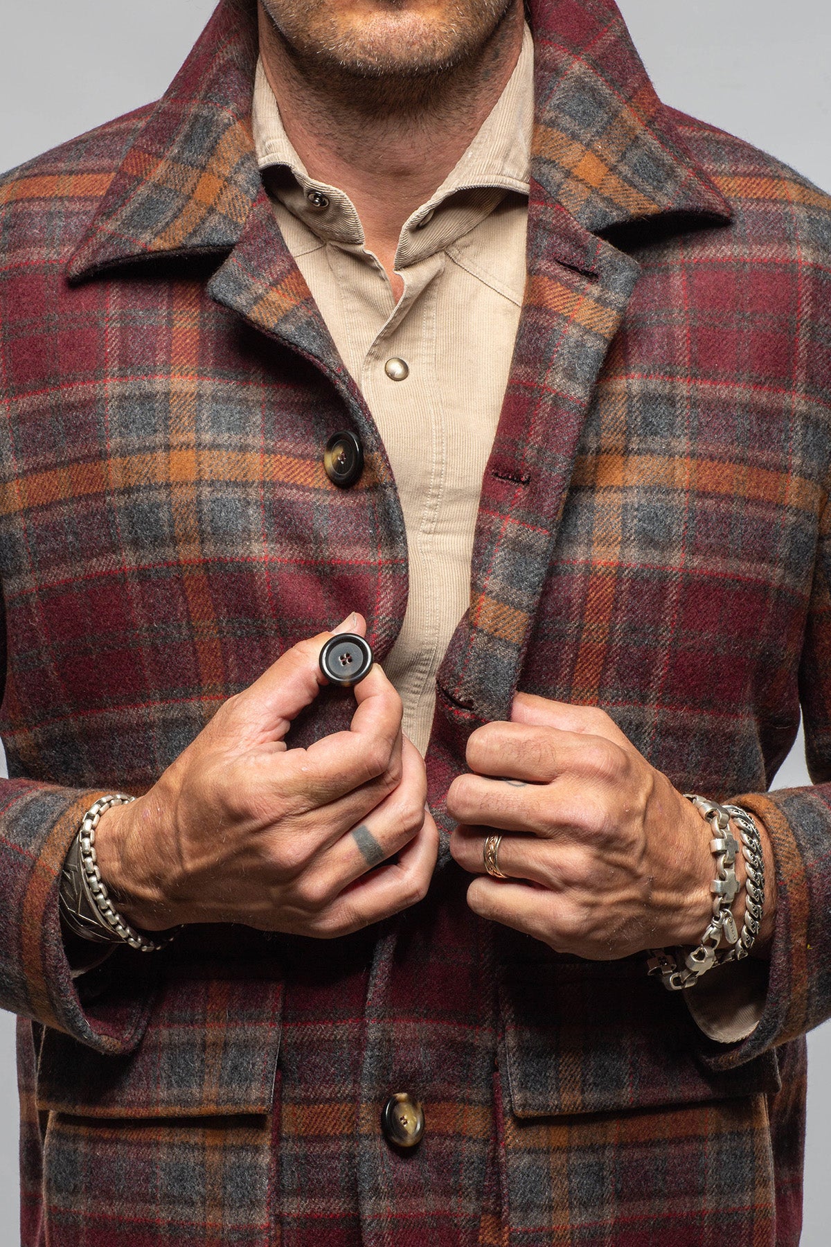 G.ABO Devito Plaid Jacket in Burgundy Mens - Outerwear - Cloth