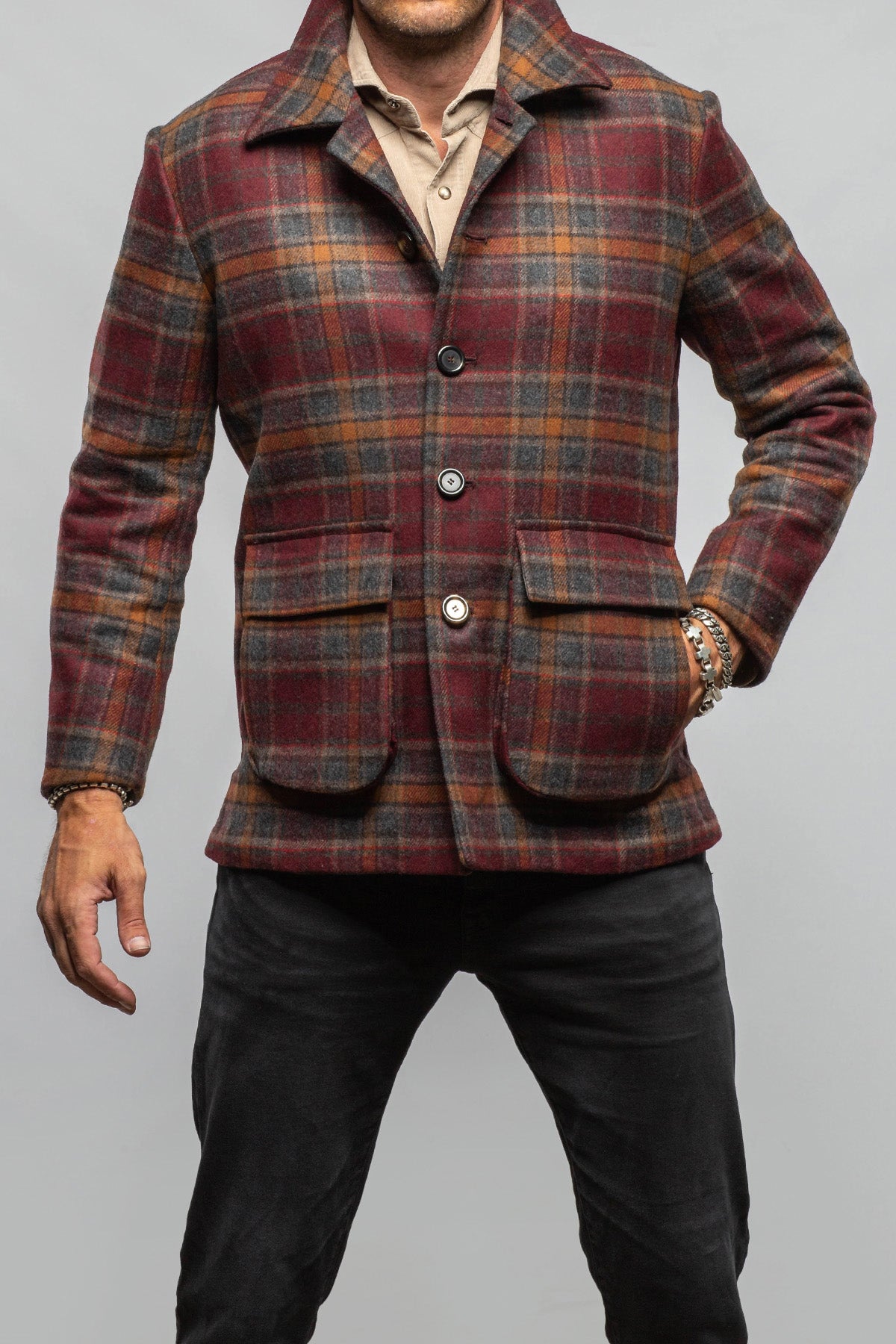 G.ABO Devito Plaid Jacket in Burgundy Mens - Outerwear - Cloth