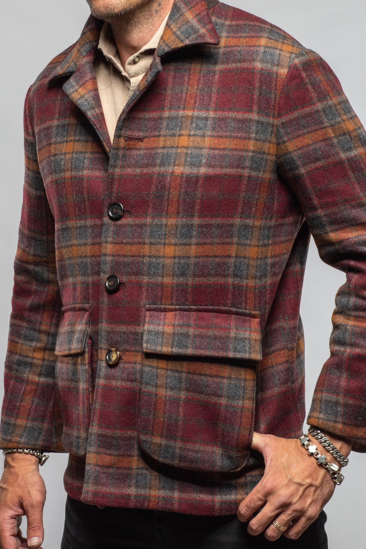 G.ABO Devito Plaid Jacket in Burgundy Mens - Outerwear - Cloth