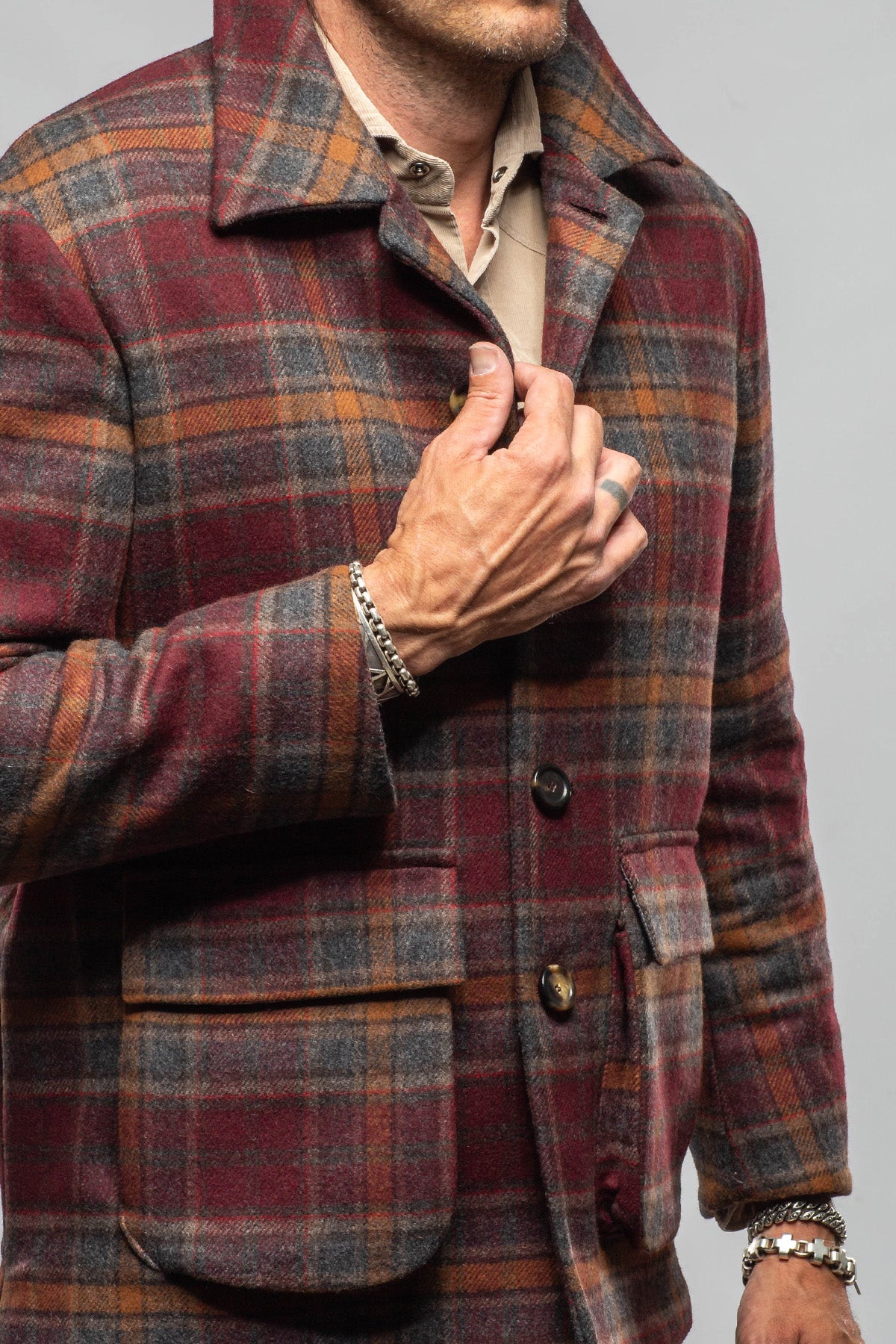 G.ABO Devito Plaid Jacket in Burgundy Mens - Outerwear - Cloth